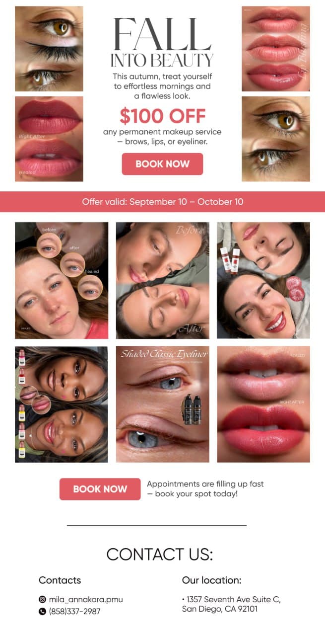 Fall Into Beauty — $100 off any permanent makeup service