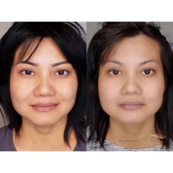 Permanent makeup of eyebrows and lips - photo before and after, Anna Kara PMU