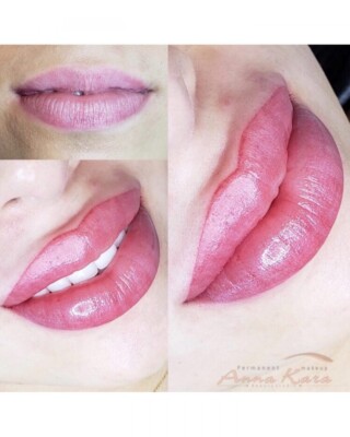 Before and after lip blush tattooing procedure, Anna Kara PMU