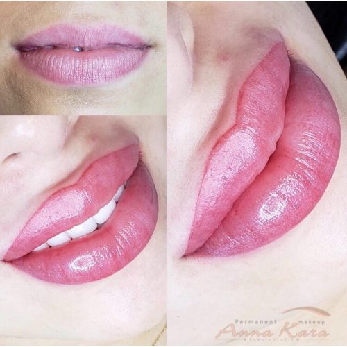 before and after lip blush tattooing procedure